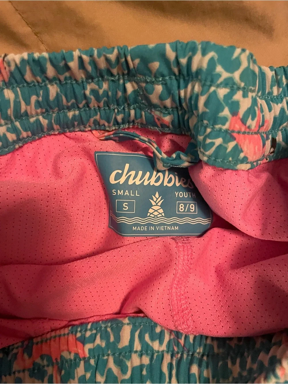 chubbies Teal and Pink Flamingo Swim Trunks